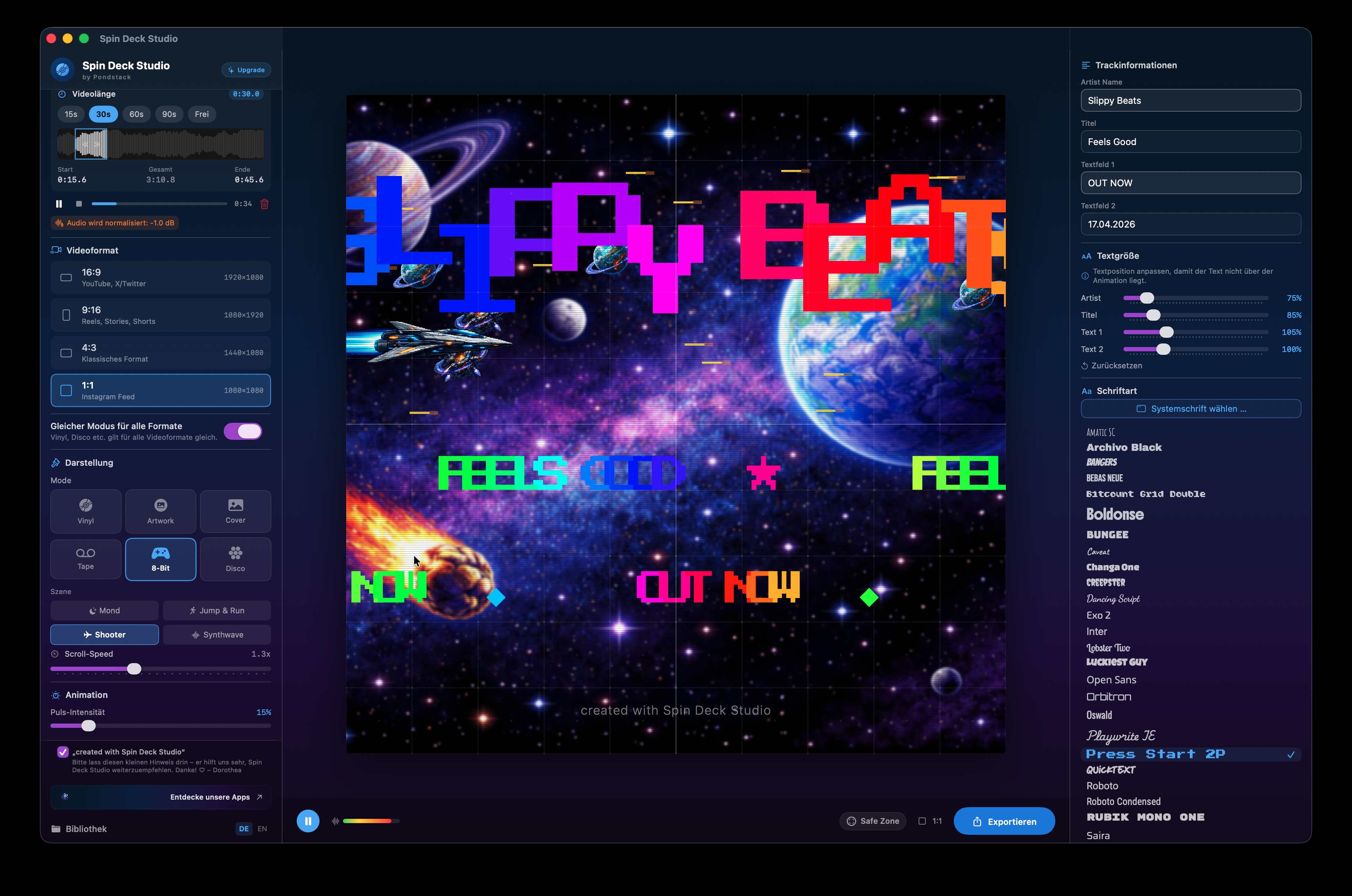 8-Bit Arcade Modus – Space Shooter Szene