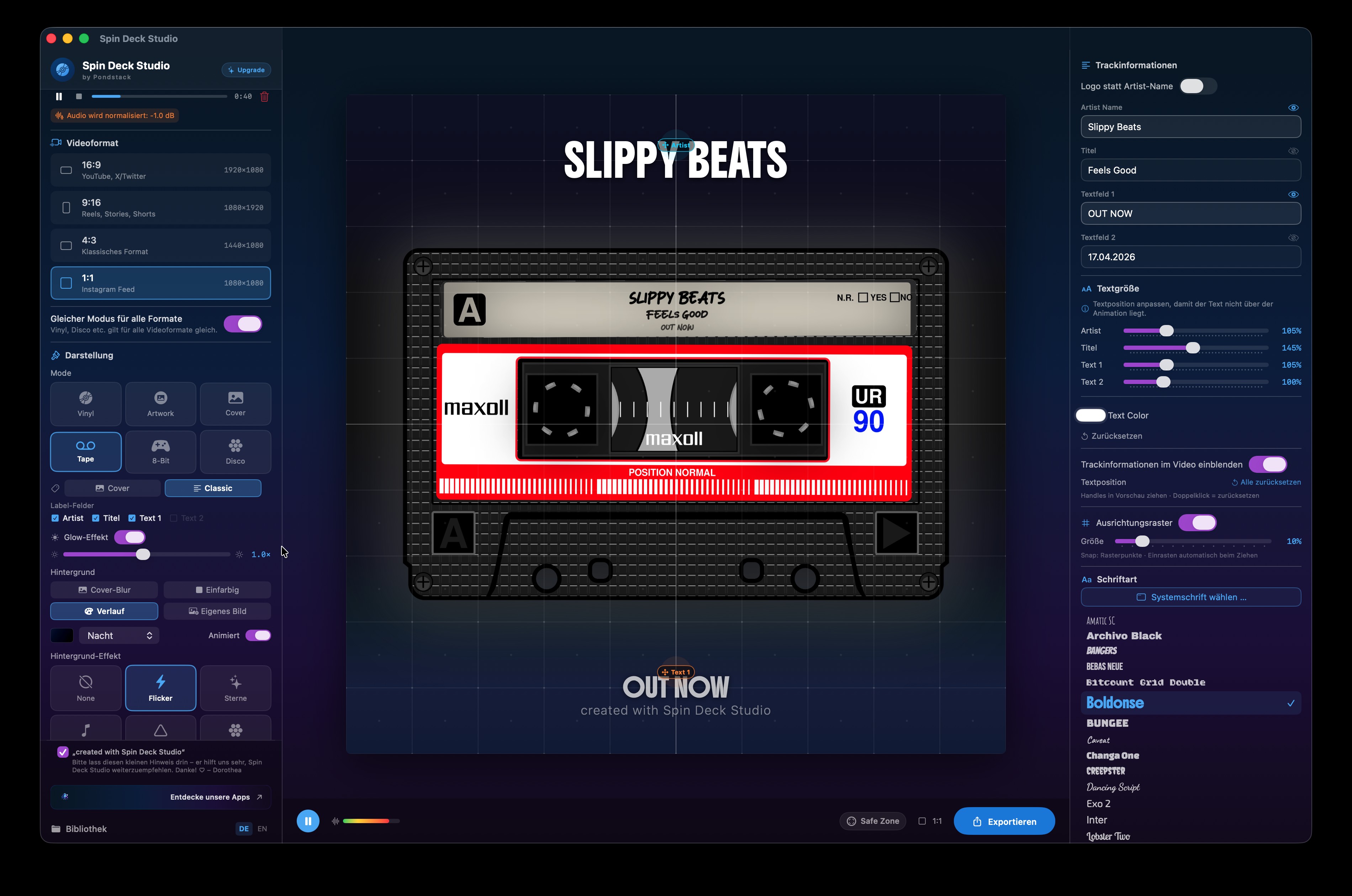 Cassette Tape Modus mit Color Picker