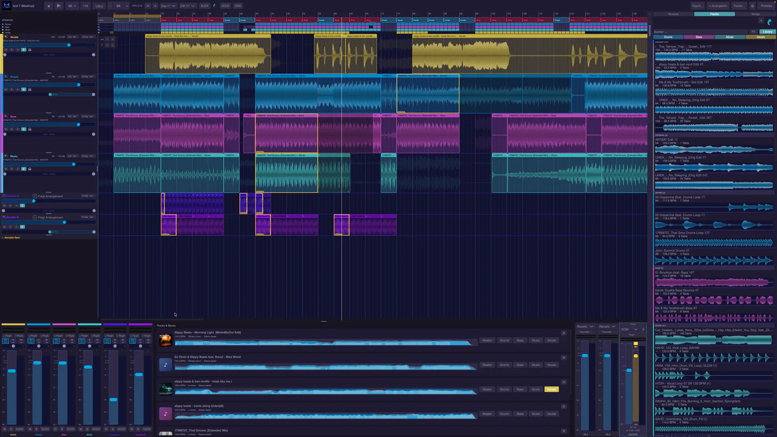 musaik – Mashup-Modus mit Element-Spuren, Browser und Mischpult